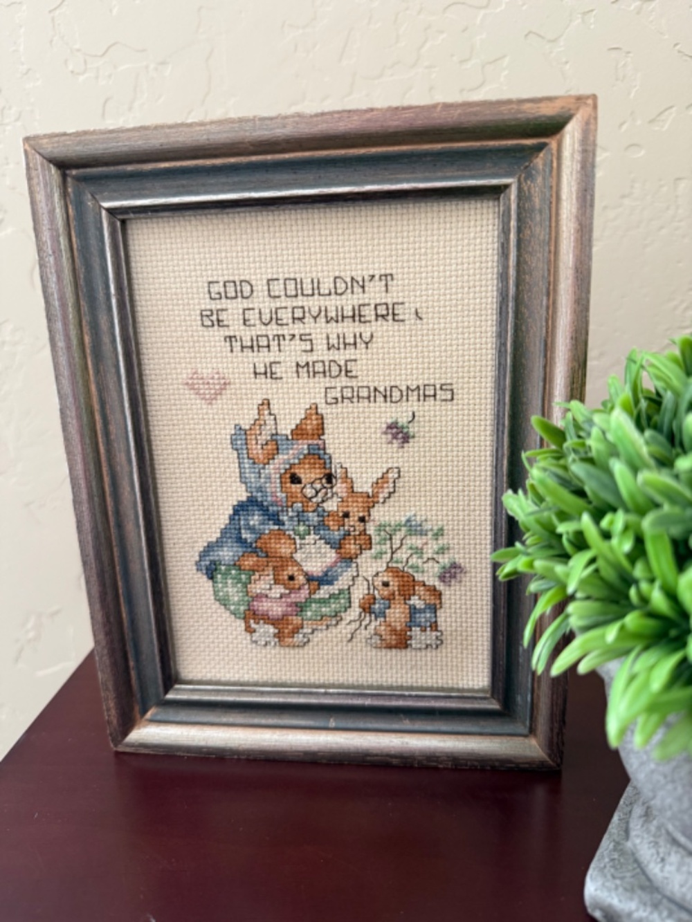 Vintage Hand-Made Grandma Count Cross Stitch Framed Creation